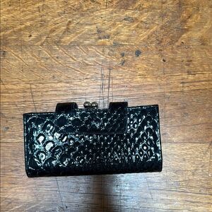 Elegant Black Crocodile-Embossed Clutch